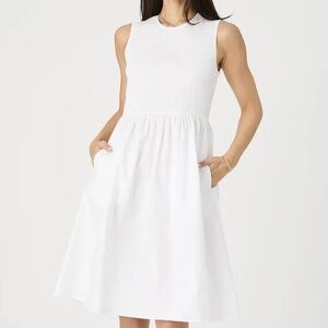 French Connection White Sleeveless Smocked Bodice Dress